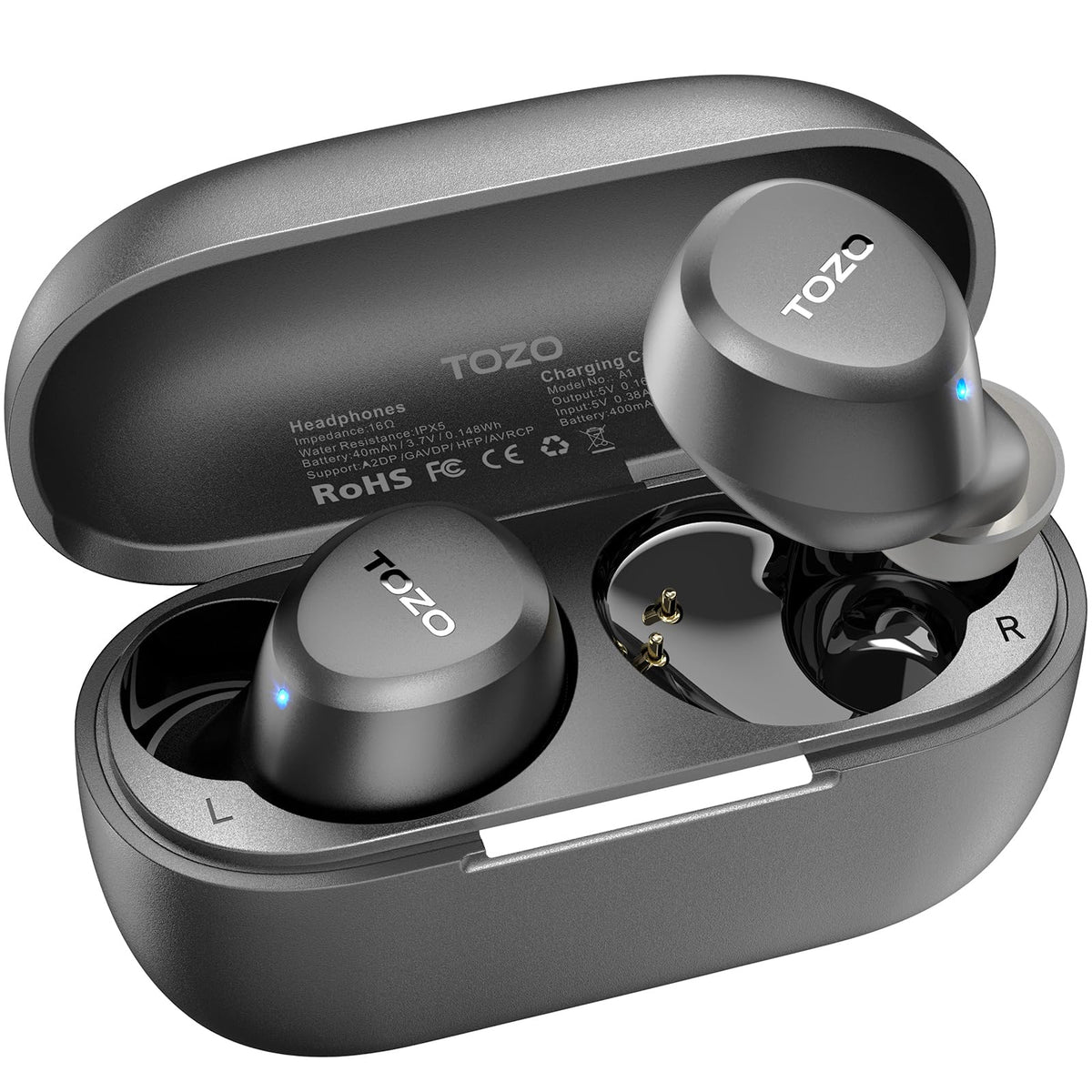 TOZO A1 earbuds in ultra-light 3.7g design for all-day comfort.