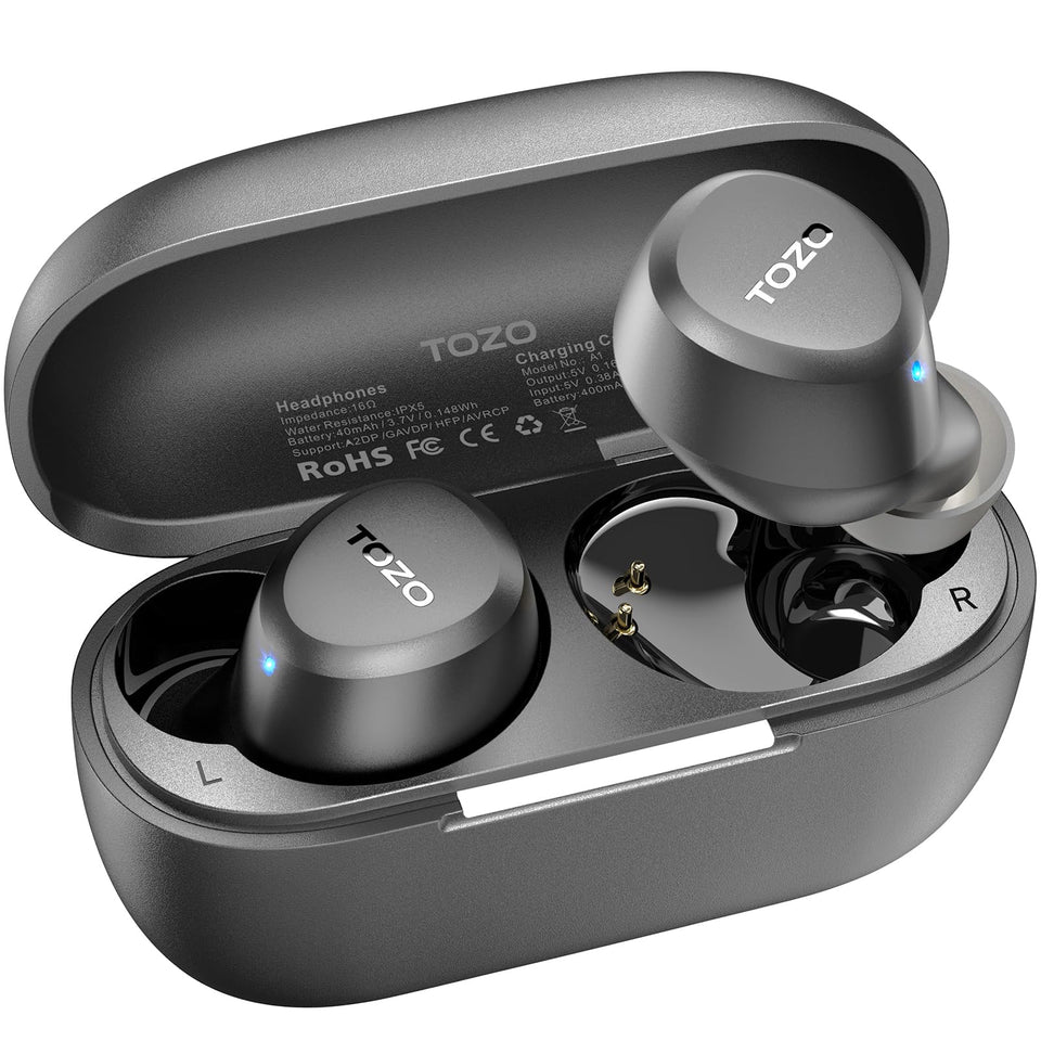 TOZO A1 earbuds in ultra-light 3.7g design for all-day comfort.