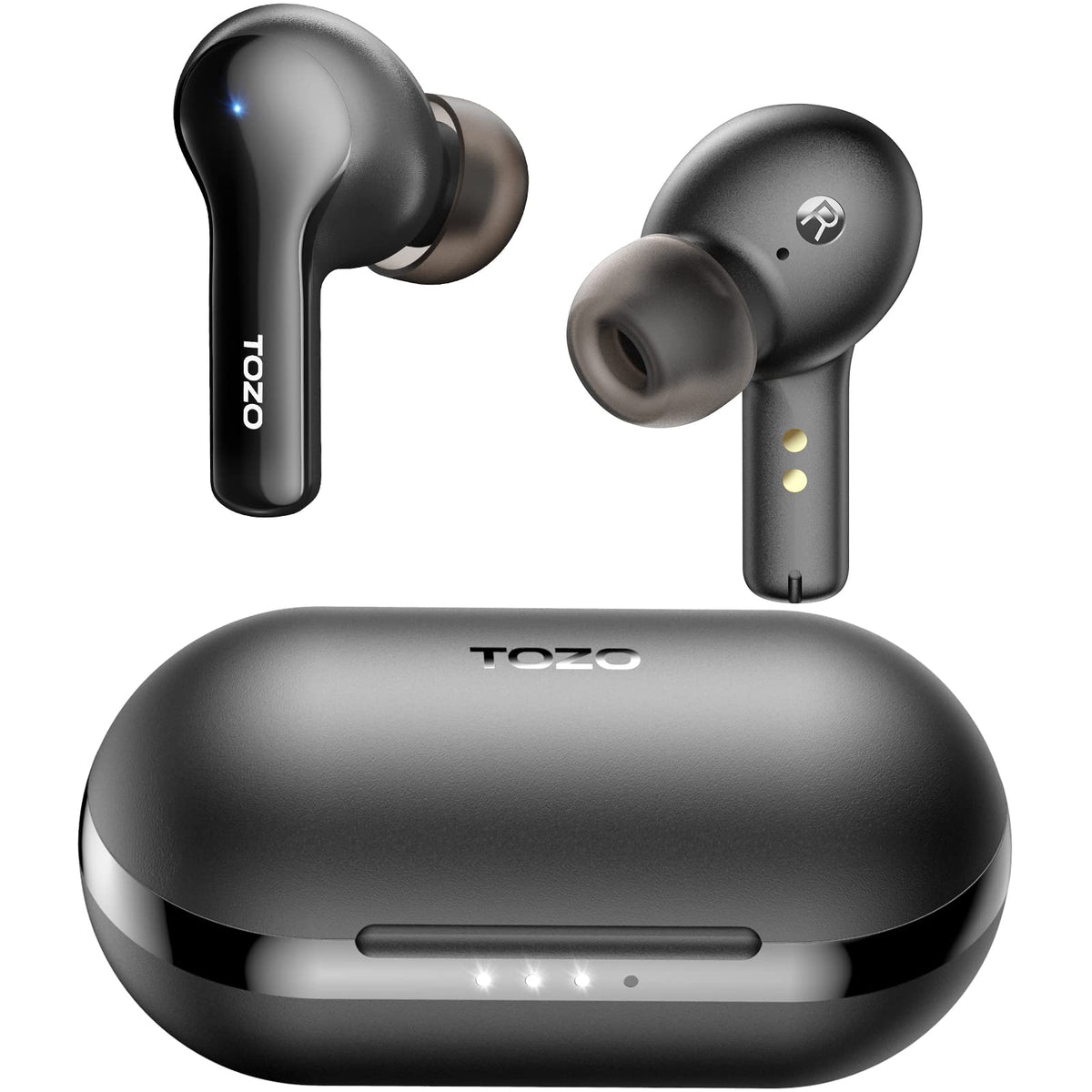 TOZO A2 Mini Earbuds close-up showing feather-light fit for all-day comfort.