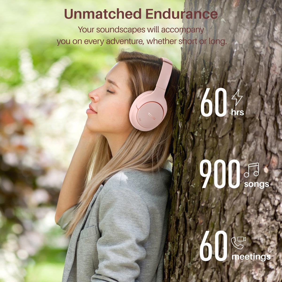 TOZO charging port and battery indicator showing long 60-hour playtime advantage