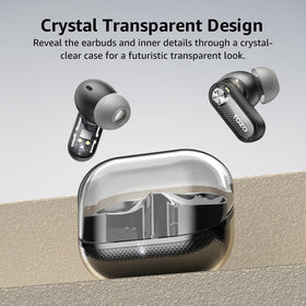 TOZO Crystal Pods transparent charging case revealing internals and modern look benefit