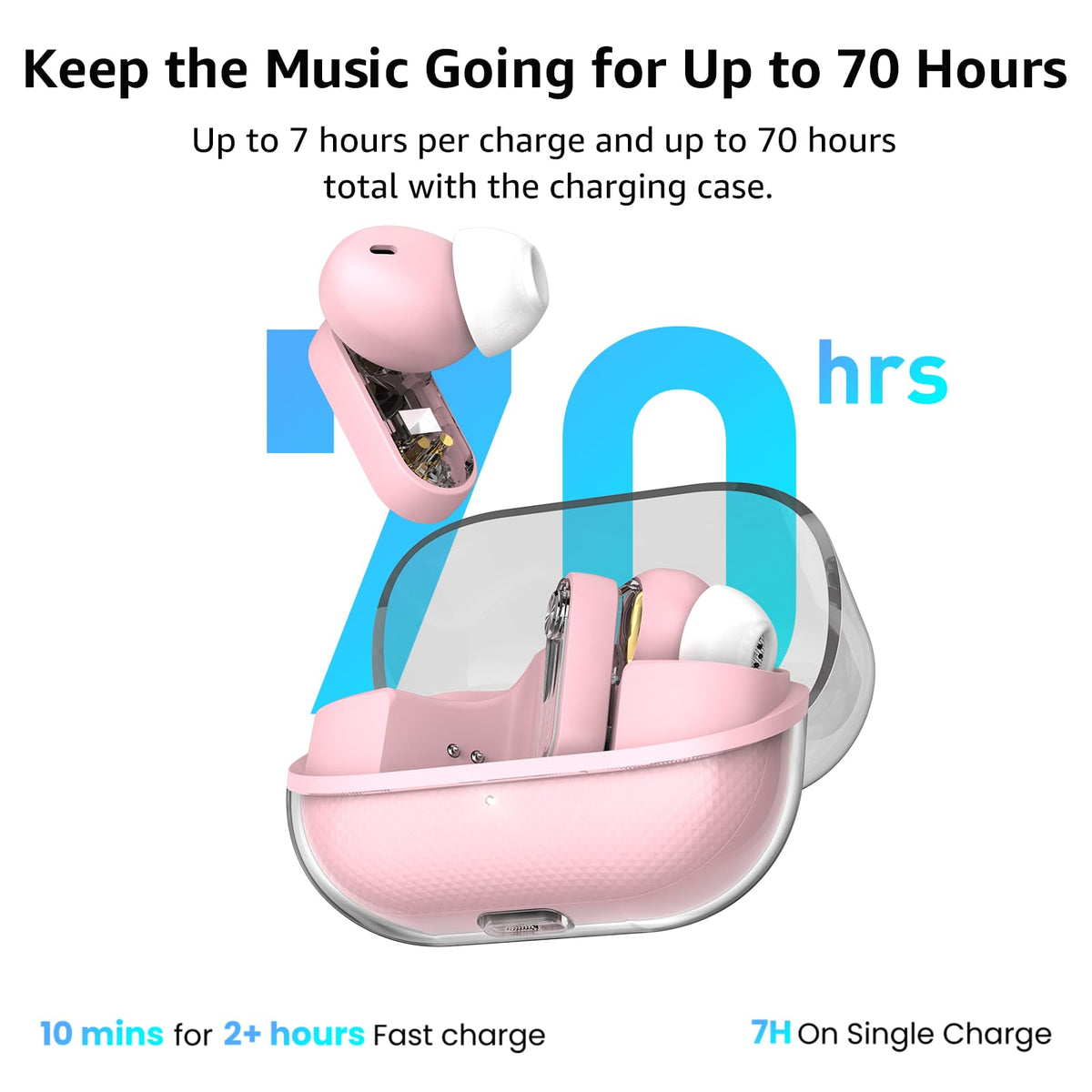 TOZO Crystal Pods charging case detail highlighting transparent finish and convenient charging