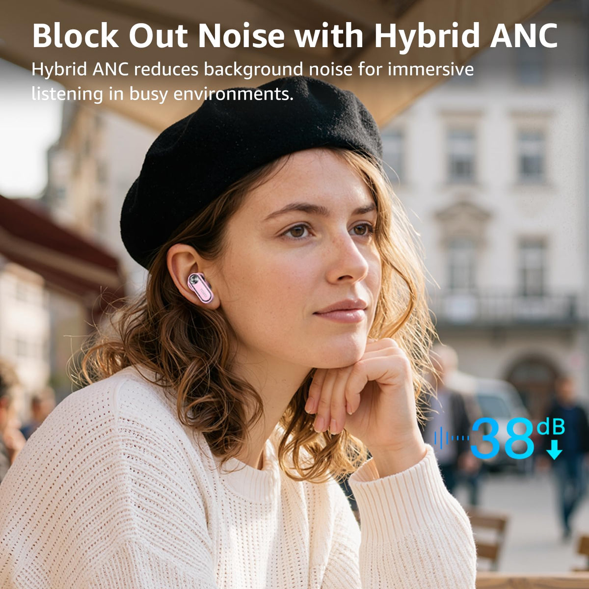 TOZO Crystal Pods earbud close-up showing 10mm driver detail for improved bass response