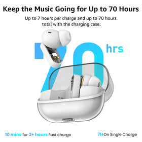 TOZO Crystal Pods size comparison on scale illustrating each 4.8g lightweight earbud benefit