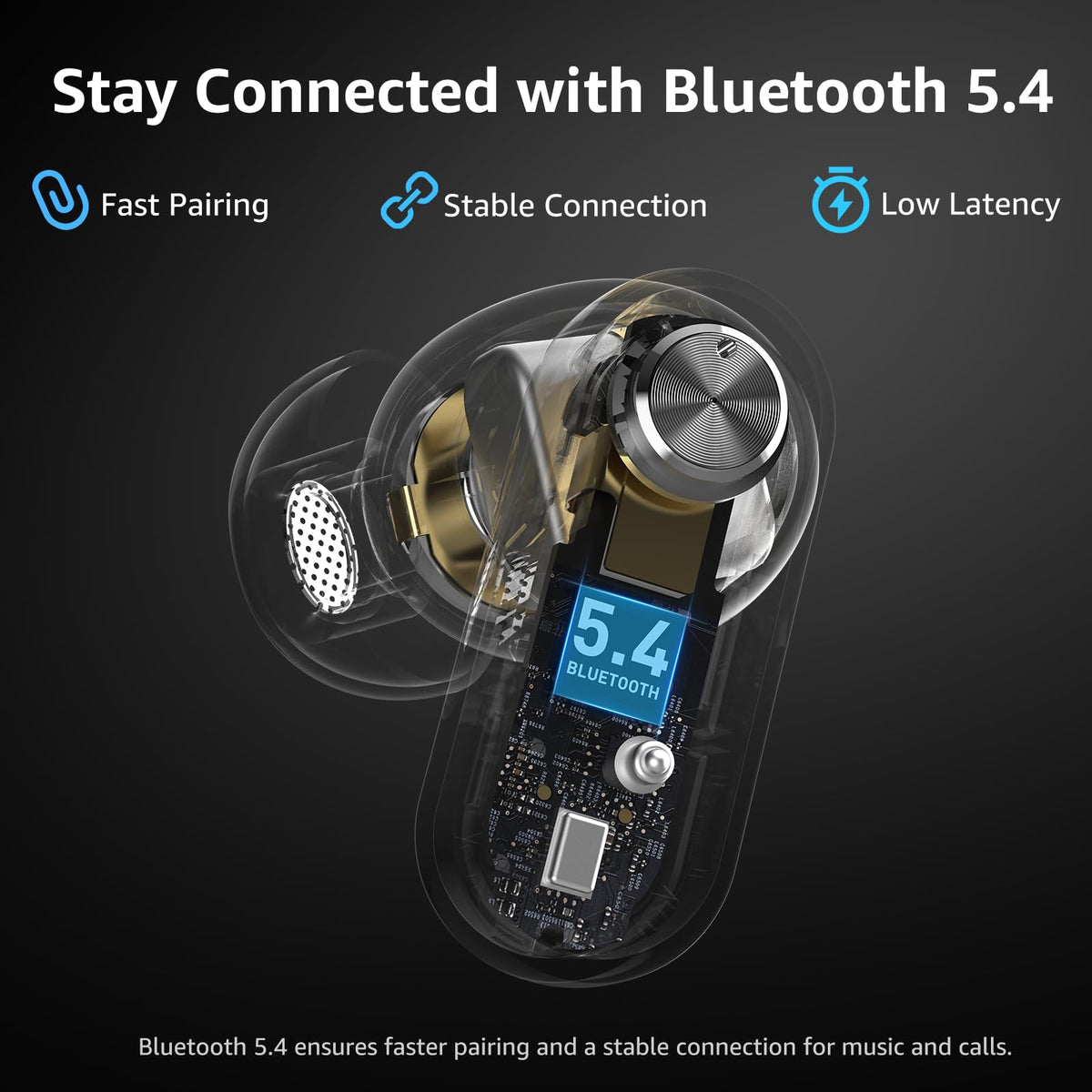 TOZO Crystal Pods app screen with EQ and translation, shows customization benefits
