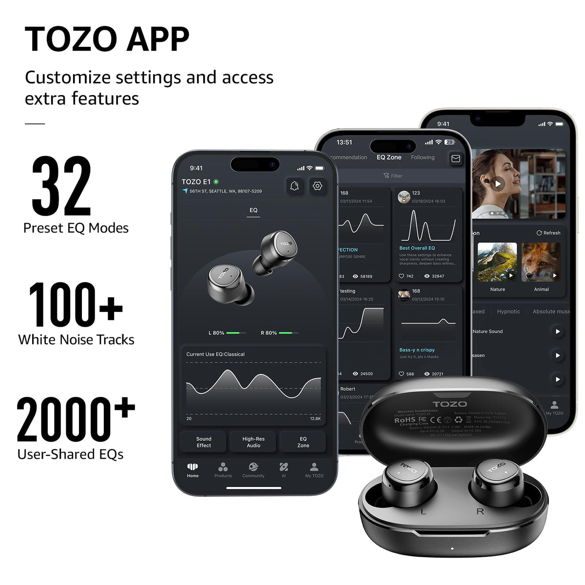 TOZO E1 long battery life with 60 hours total playtime