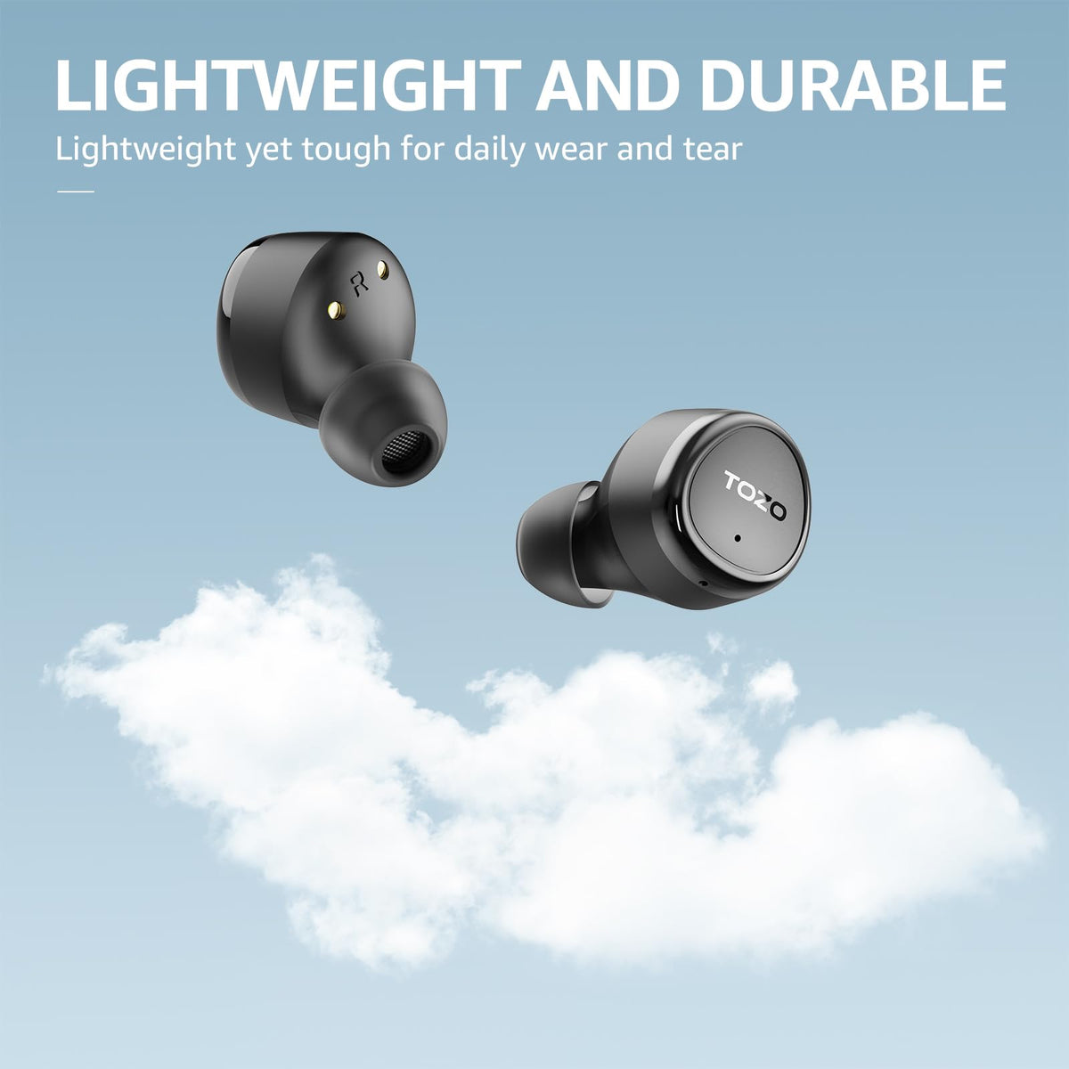 TOZO E1 ergonomic fit ensures comfortable listening during workouts