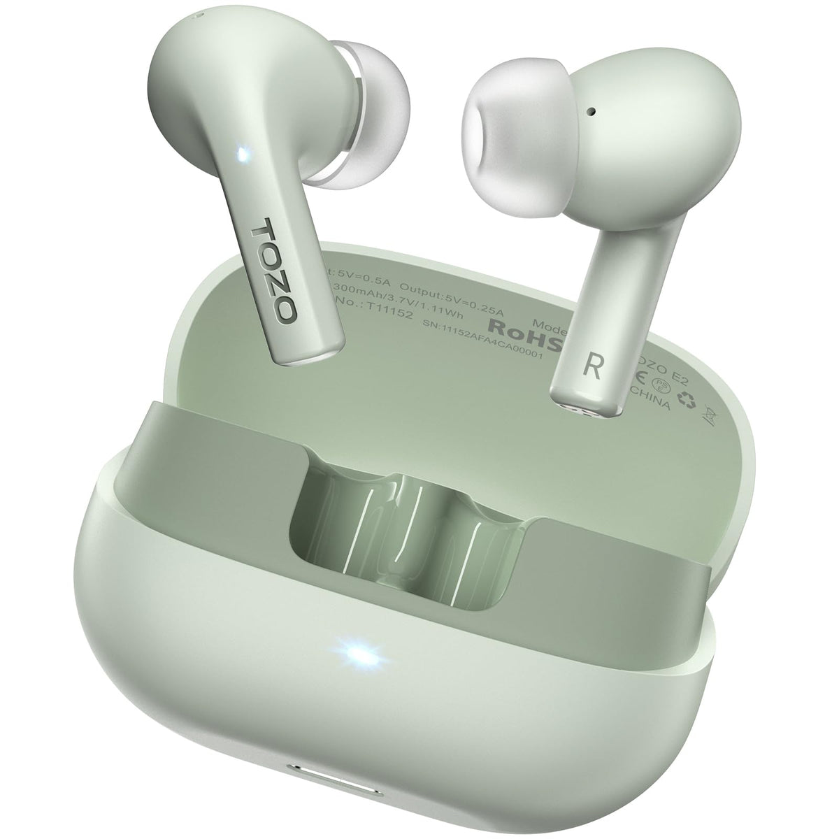 TOZO E2 packaging includes USB-C cable and quick start guide.
