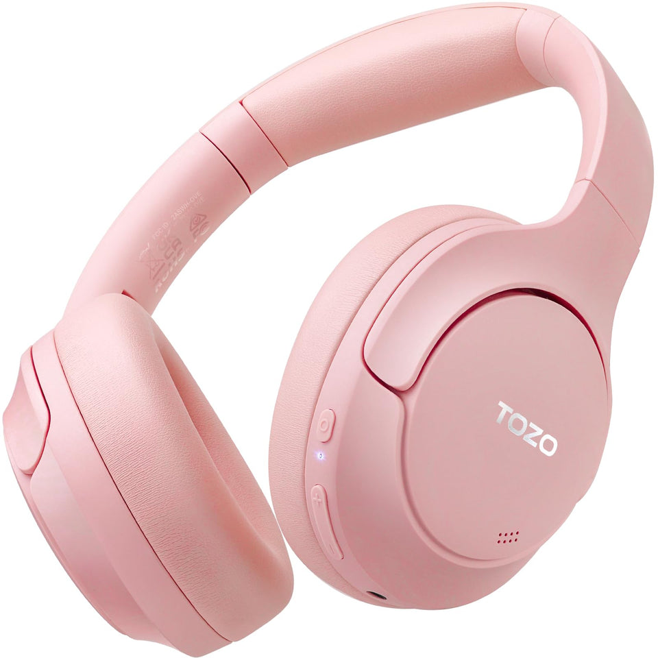 TOZO front view showing sleek earcups and built-in ANC controls for travel convenience