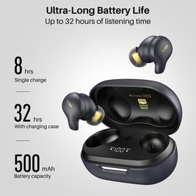TOZO Golden X1 blue earbuds in scene.