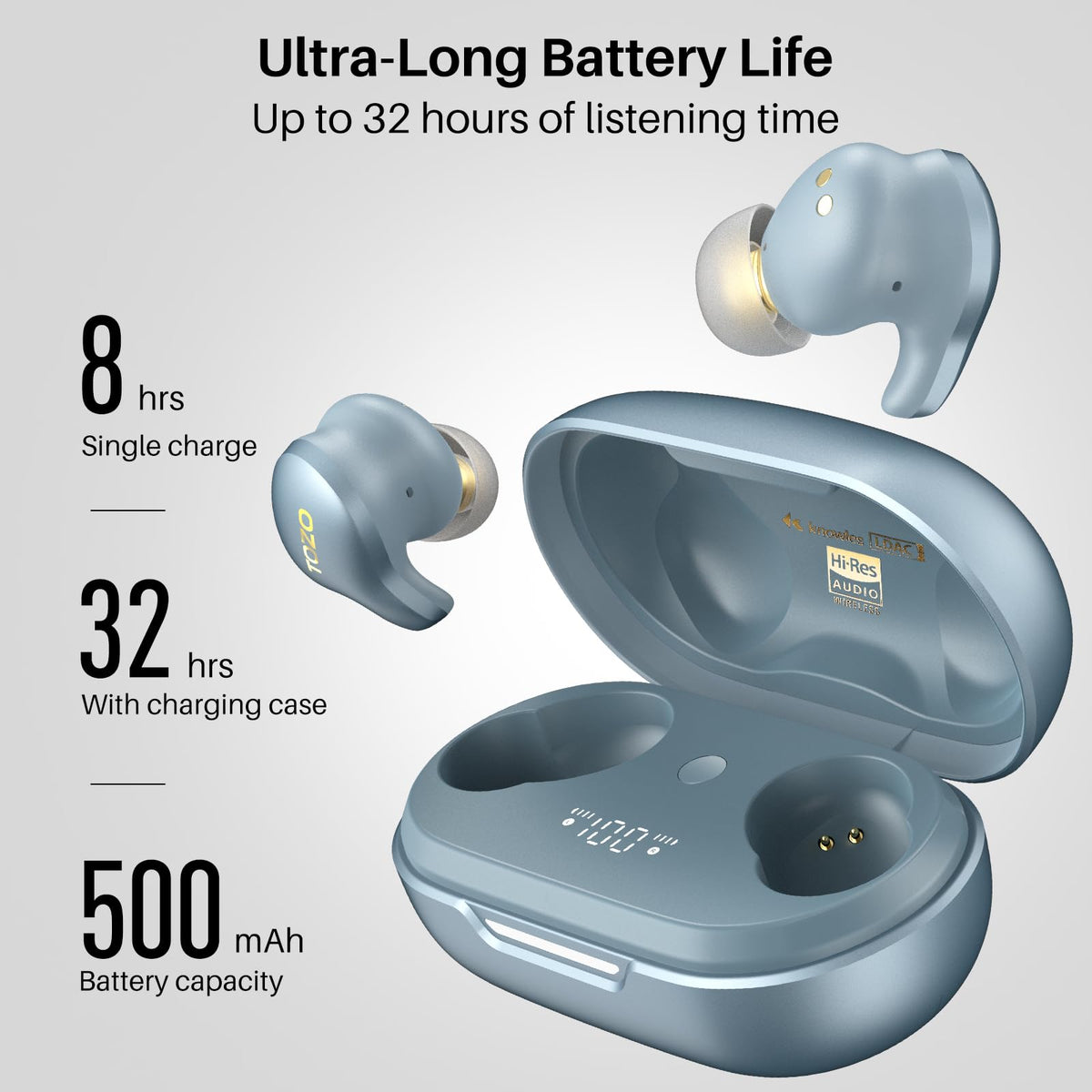 TOZO Golden X1 held in hand to show compact size and portable convenience