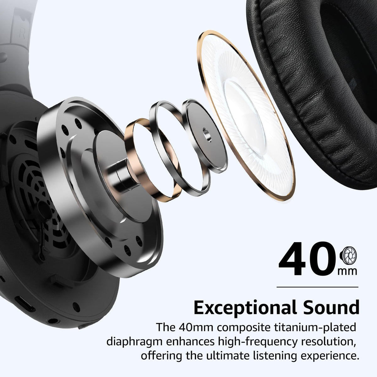 TOZO HA1 earcup close-up showing breathable foam for long-wear comfort