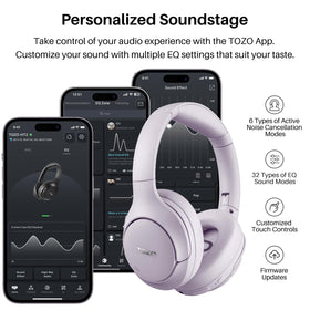 TOZO app EQ screen on phone, customizable sound settings via companion app