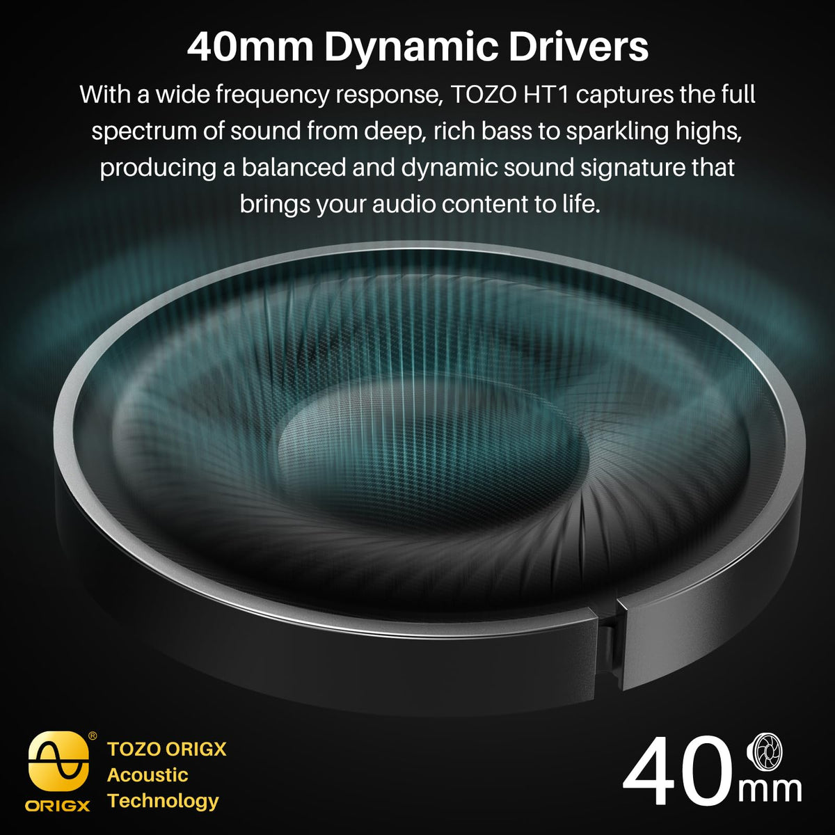 TOZO HT1 earcup close-up showing soft protein leather for all-day comfort