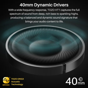 TOZO HT1 earcup close-up showing soft protein leather for all-day comfort