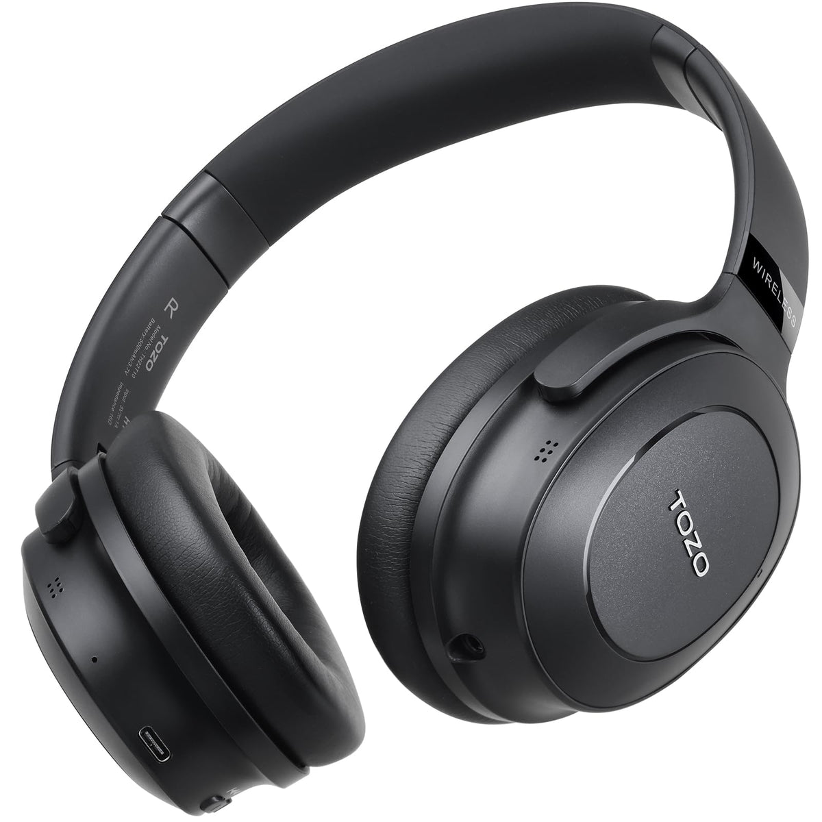TOZO HT1 front view showing sleek black finish and ANC design benefits