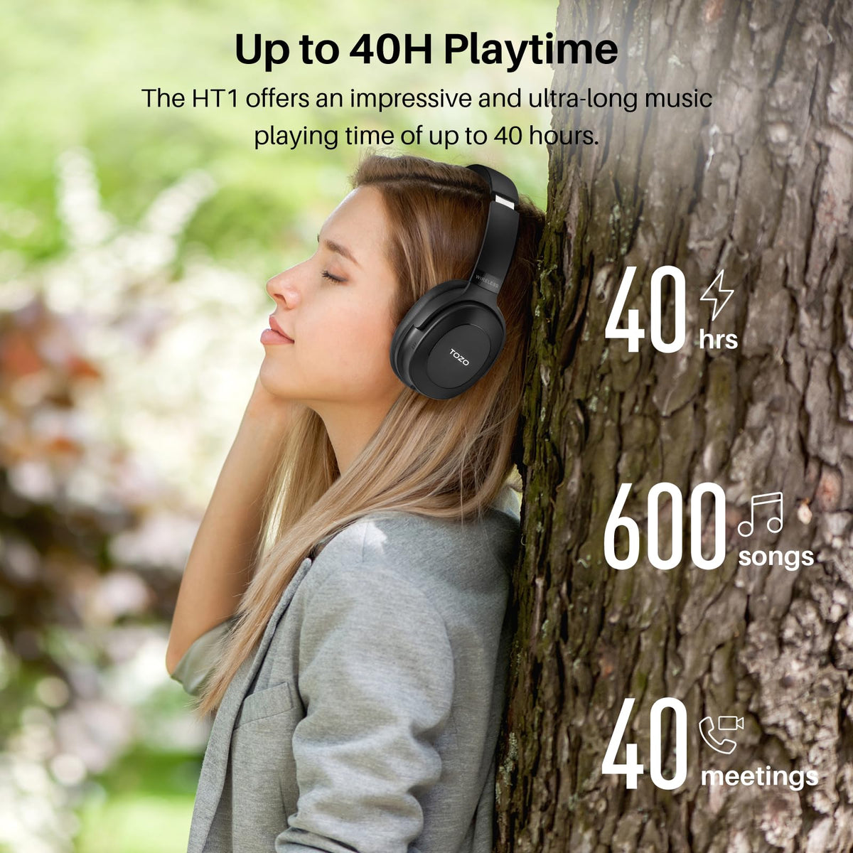 TOZO HT1 on home office desk showing comfortable listening during work benefit