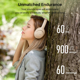 Graphic of TOZO HT2 40mm dual drivers illustrating hi-res audio clarity and depth