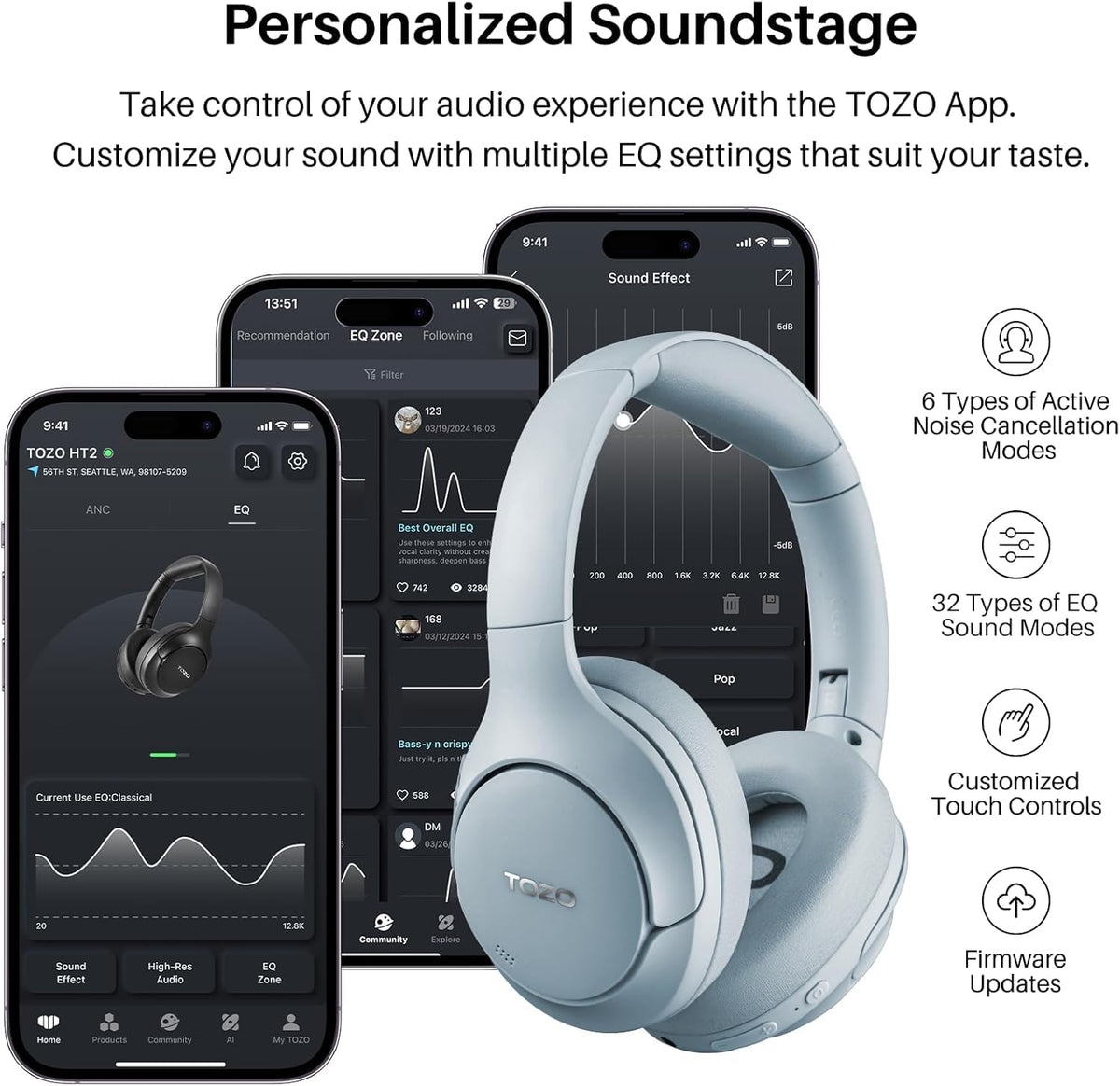 TOZO HT2 next to suitcase, showing long-haul travel readiness and compact foldability