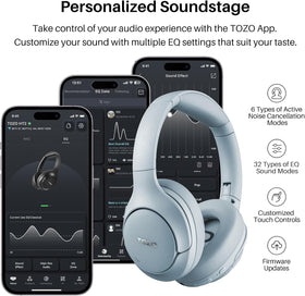 TOZO HT2 next to suitcase, showing long-haul travel readiness and compact foldability