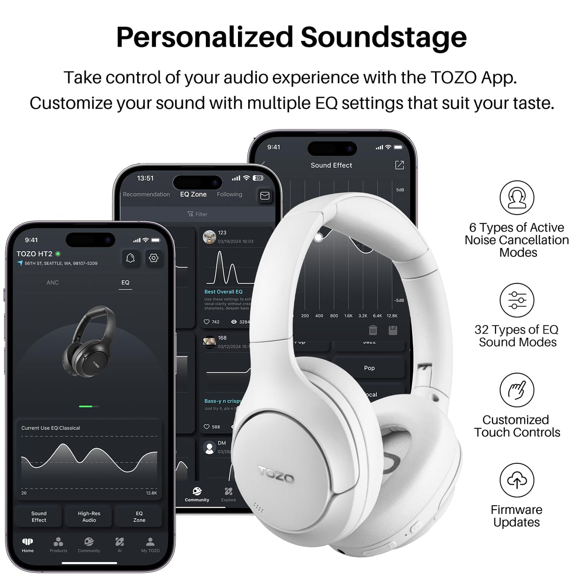 TOZO HT2 with 3.5mm cable illustrating wired mode for uninterrupted listening