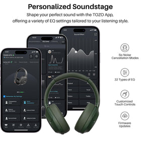 TOZO HT3 internal 40mm driver illustration showing powerful hi-res audio