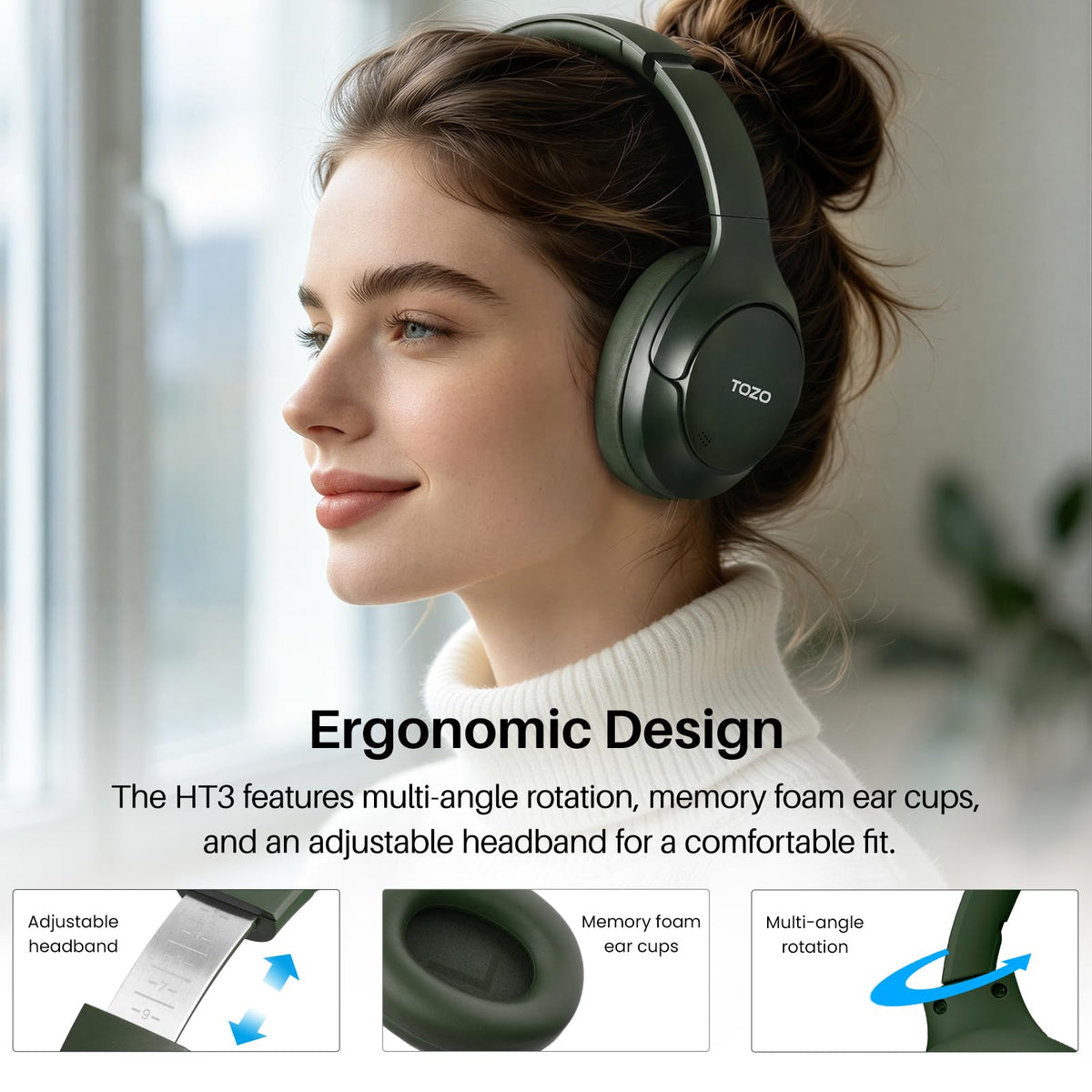 TOZO HT3 app screen with EQ presets showing customizable sound modes