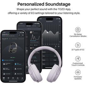 TOZO HT3 app EQ presets screen displaying 32 custom audio modes