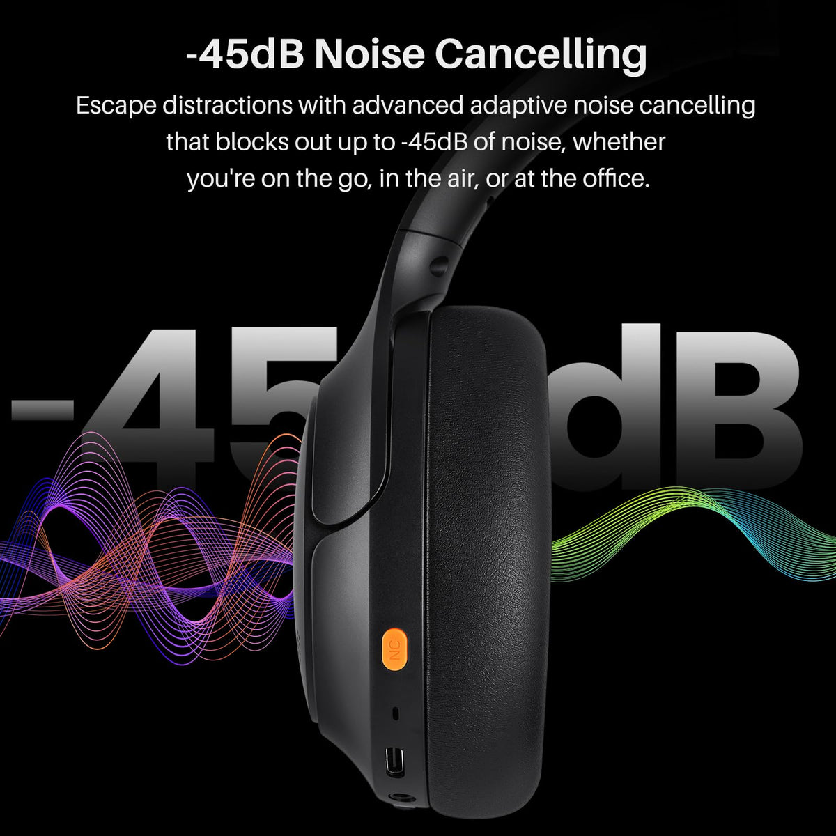 Person wearing TOZO HT3 on airplane illustrating noise reduction
