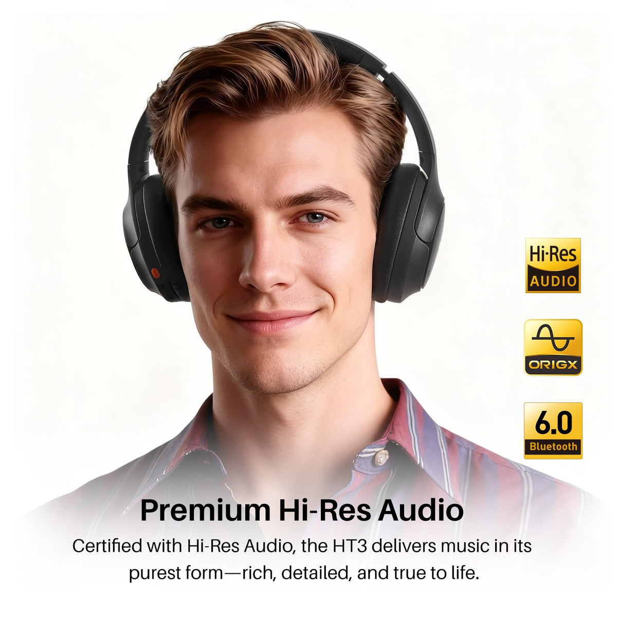 TOZO HT3 ear pad texture close-up emphasizing breathable comfort