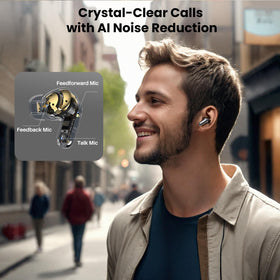 TOZO NC20 used on street during call, illustrates clear voice pickup outdoors