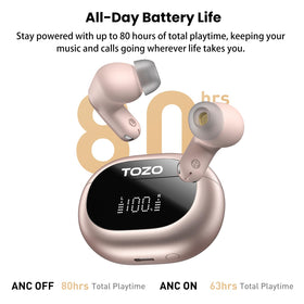TOZO NC20 charging case LED battery display showing remaining power for travel convenience