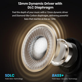 TOZO NC20 Pro 12mm driver close-up delivering deep bass