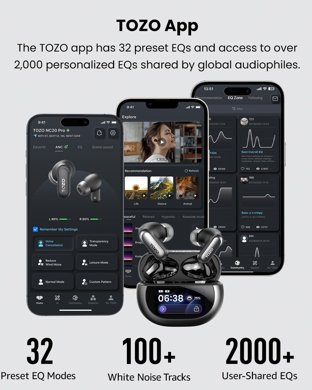 TOZO NC20 Pro app 32 EQ profiles for sound customization
