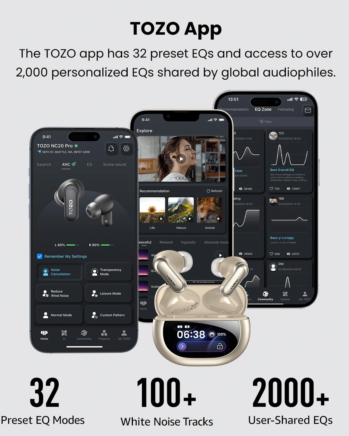 TOZO NC20 Pro six-mic AI noise reduction enhances call clarity.
