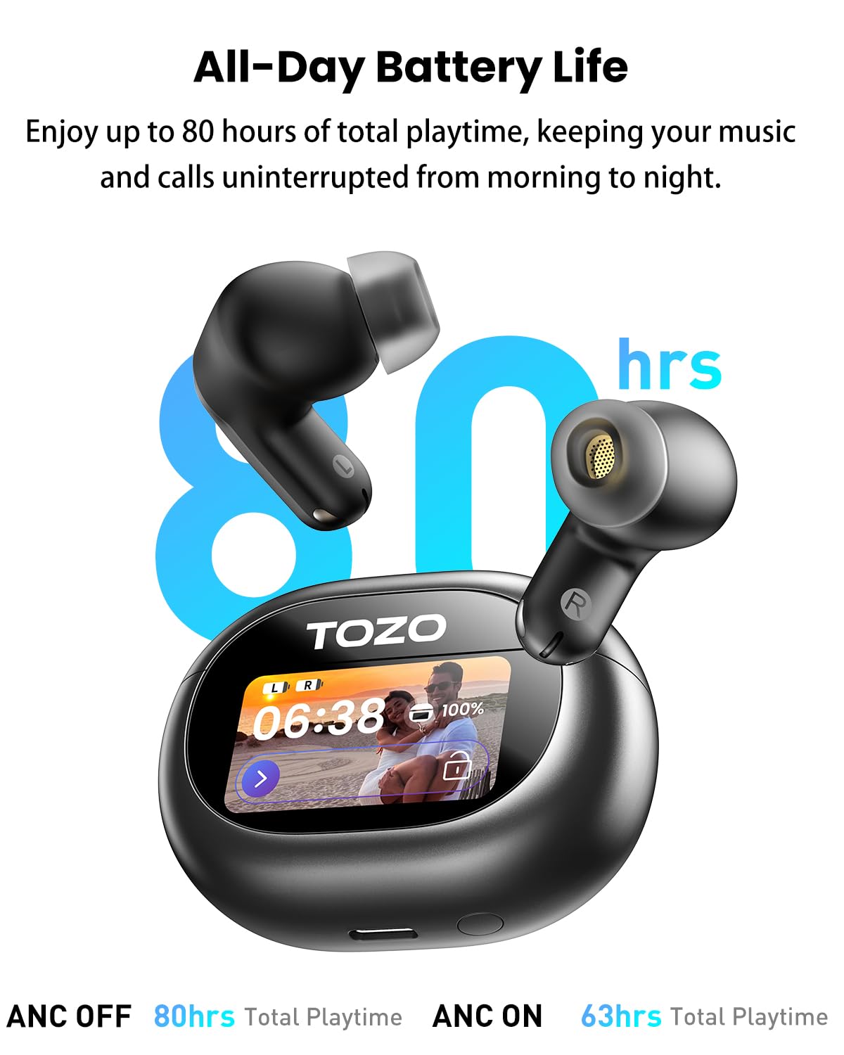 TOZO NC20 Pro smart charging case with touch screen controls