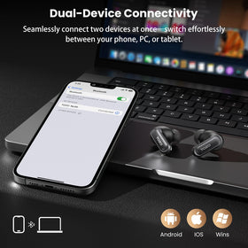 TOZO case on wireless charger pad, highlights convenient wireless charging