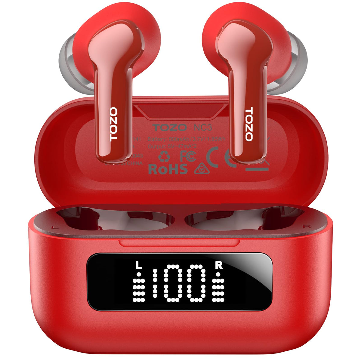 TOZO NC3 front view of case and earbuds, compact design benefit