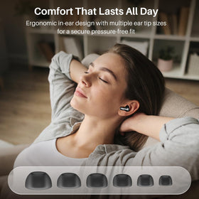 TOZO NC3 earbuds worn while running showing secure fit and sweat resistance