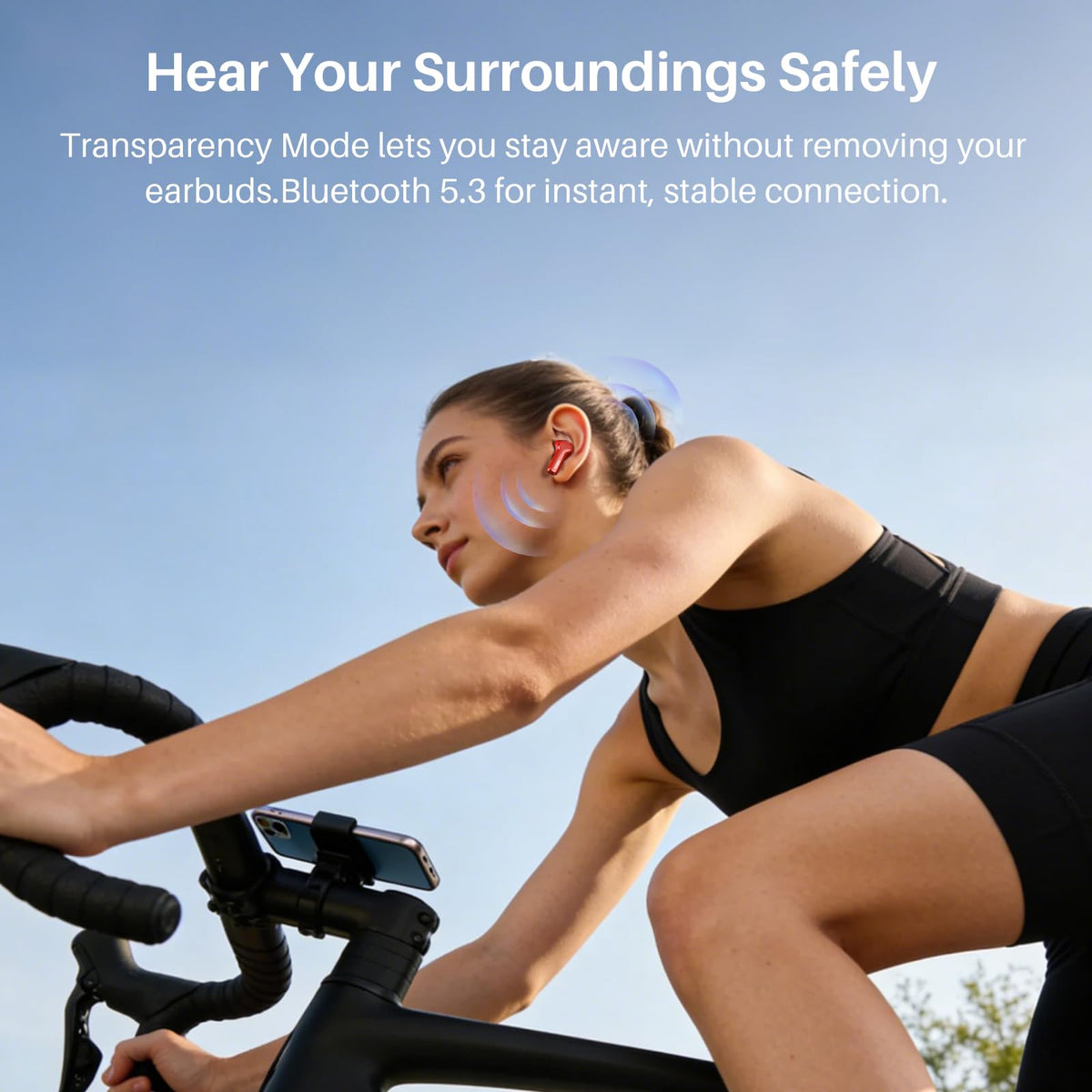 TOZO NC3 earbuds with water splashes demonstrating IPX8 protection