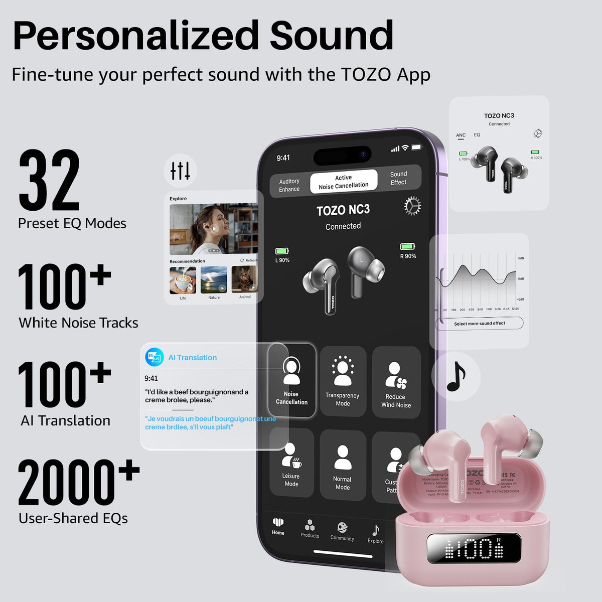 TOZO NC3 held in hand to show size and lightweight convenience