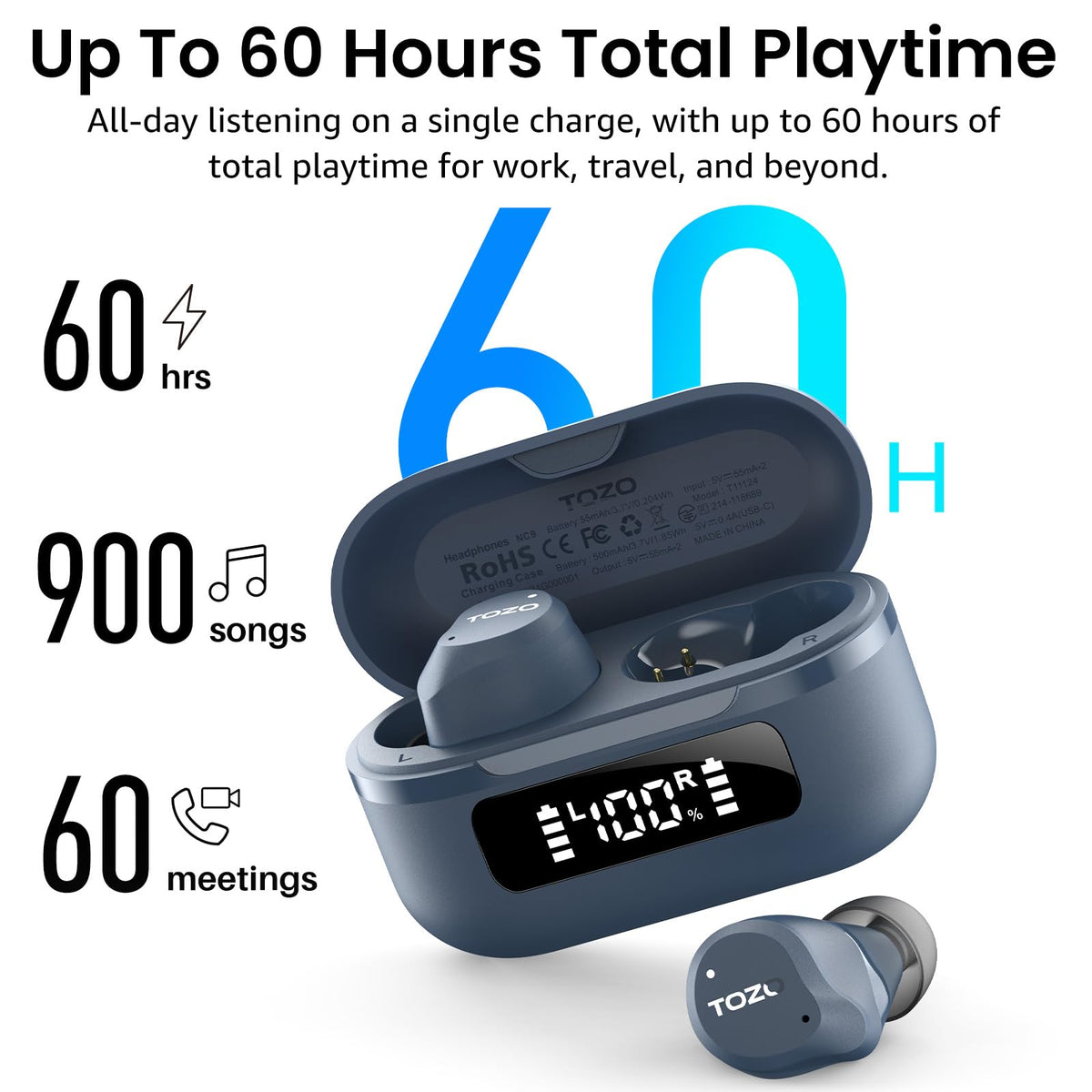 TOZO NC9 in-ear fit demonstrating ergonomic comfort for long listening sessions benefit