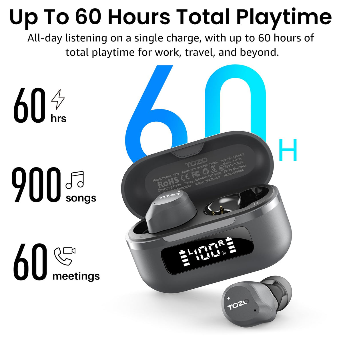 TOZO NC9 earbud texture and finish detail highlighting premium build and grip