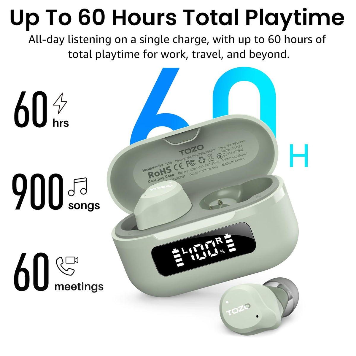 TOZO NC9 earbuds worn by runner showing secure fit and sweat resistance for outdoor workouts