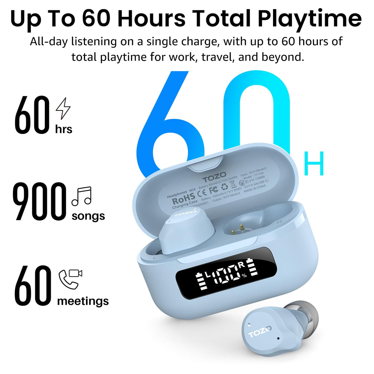 TOZO NC9 earbuds worn in ear during commute offering comfort and secure fit