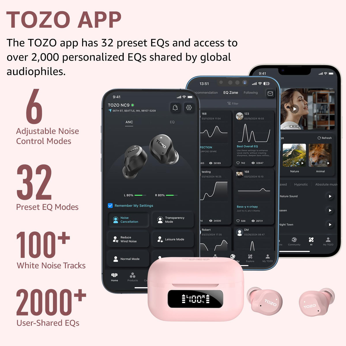 TOZO NC9 earbuds worn while running showing secure fit and sweat-resistant design