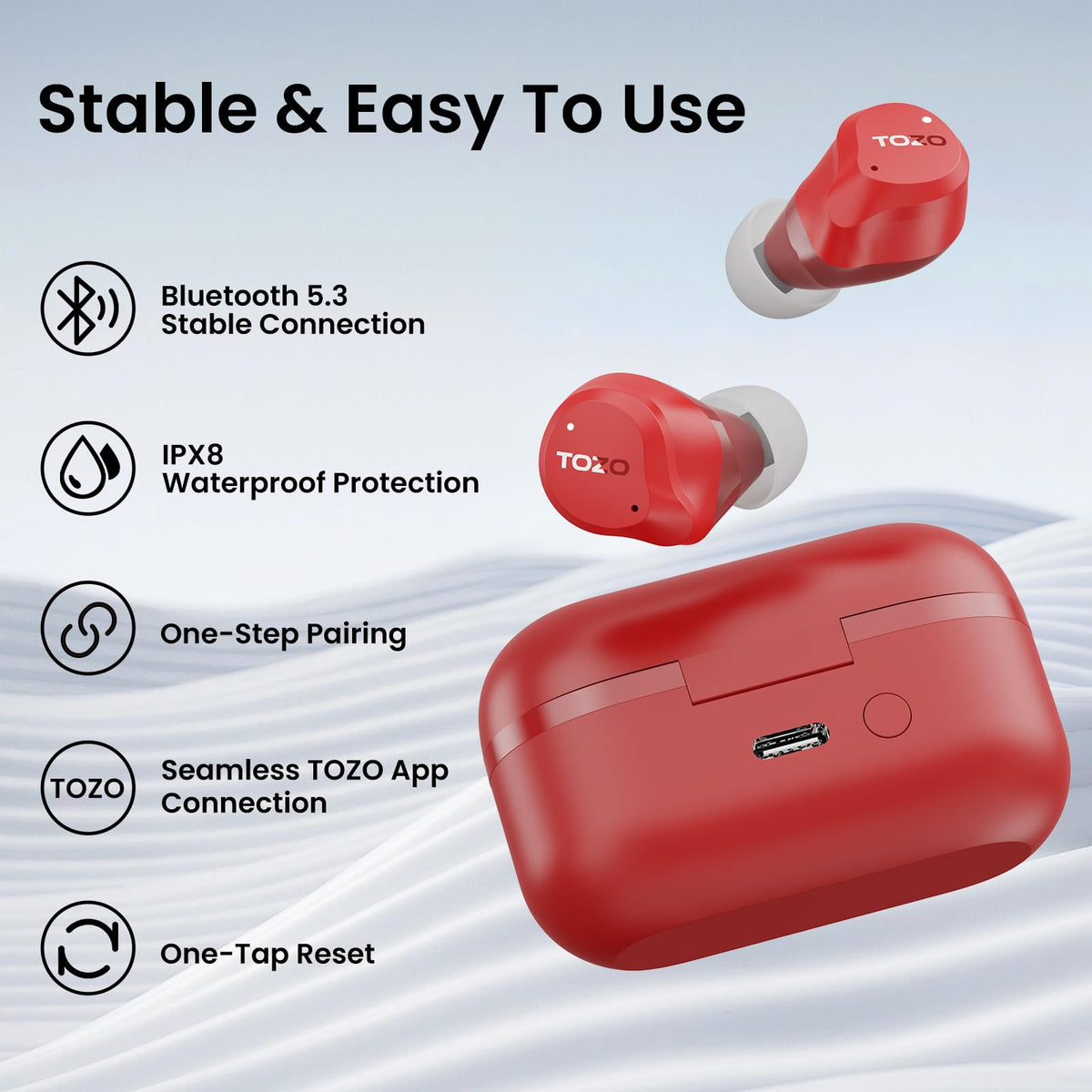 TOZO NC9 next to hand for size comparison showing pocket-friendly portability