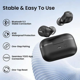 TOZO NC9 case next to a coin to show compact size and portability