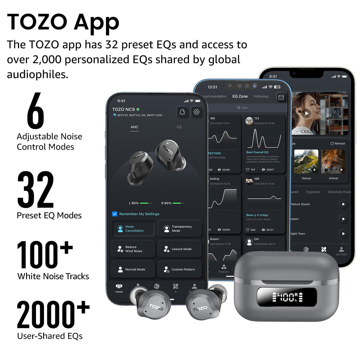 TOZO NC9 driver and mesh texture close-up demonstrating audio engineering