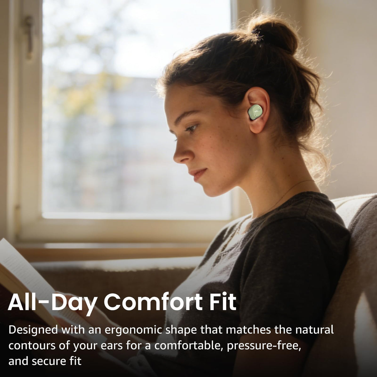 TOZO NC9 earbuds with water droplets to demonstrate IPX8 water resistance useful during rain or sweat